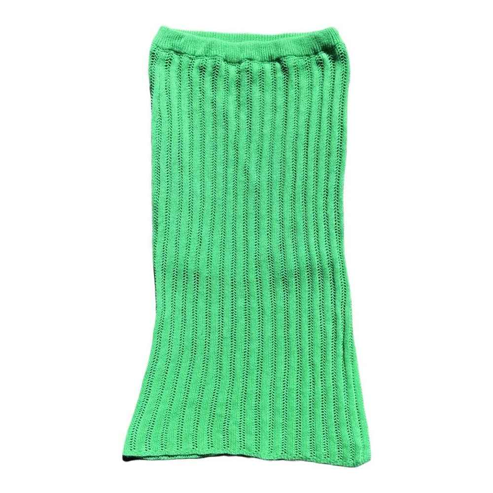 Freshman 1996 Bright Green Crochet Straight‎ Midi Skirt Side Slit Size L Lined